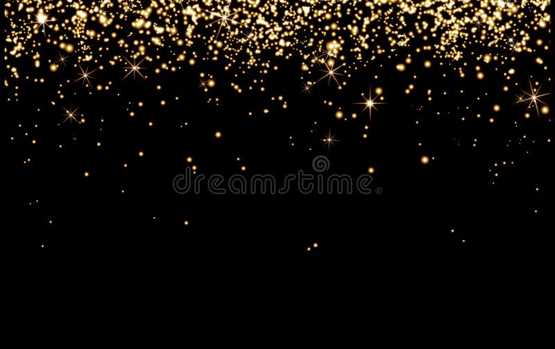 Falling Gold Glitter Sparkle Dust Particles Light Beam on Black ...