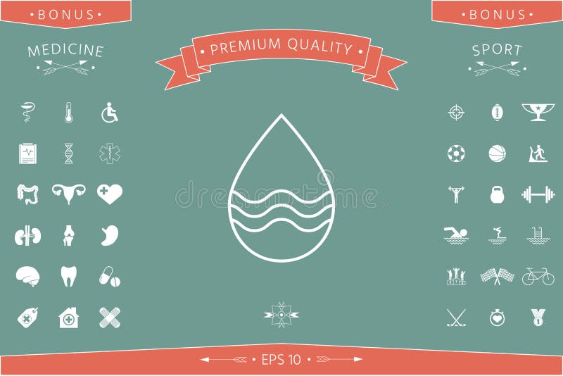 Drop line icon with waves stock illustration