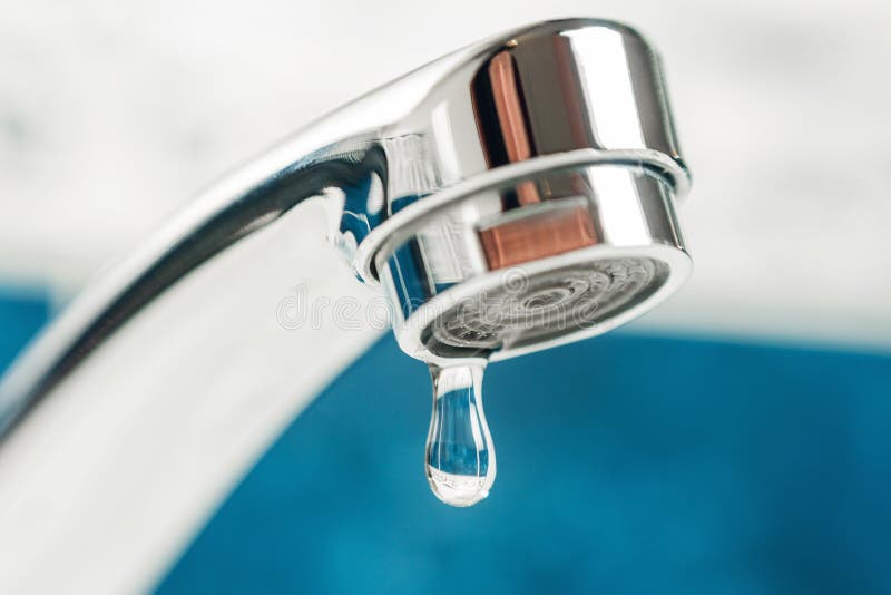 A Drop of Water Drips from a Leaky Faucet Stock Image Image of silver