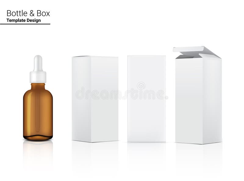 Dropper Amber Bottle Transparent Mock up Realistic Cosmetic and Box for Skincare Product Background Illustration. Health Care and