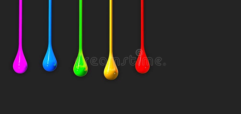 Drops of Paint in Different Colors Dripping and Running Down Stock ...