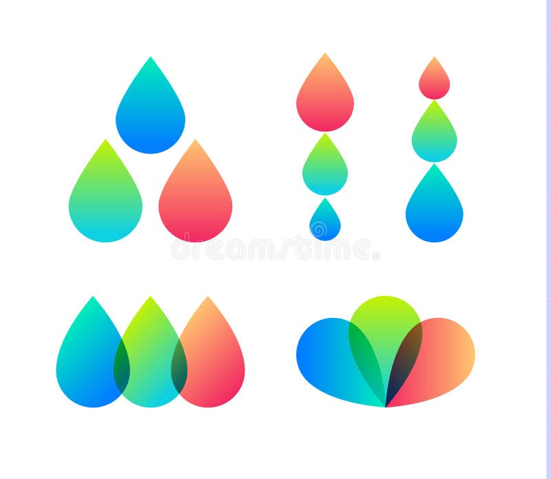 Drops vector icons set. Inkjet Printer logo template. Design house, expresse photo company logotype. Typography abstract royalty free illustration Drops vector icons set. Inkjet Printer logo template. Design house, expresse photo company logotype. Typography abstract royalty free illustration