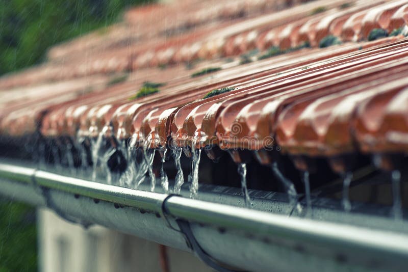Drops of Water Flow into the Eaves Stock Photo Image of roof, drops