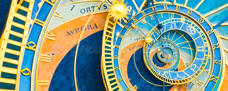 Droste effect background based on Prague astronomical clock. Abstract design for concepts related to astrology and fantasy