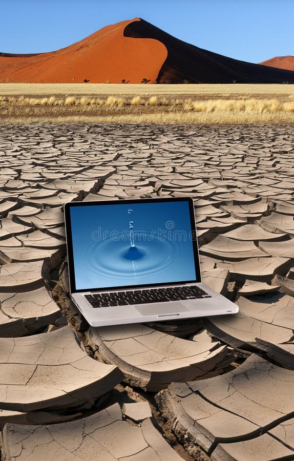 Drought - Pure Water - Laptop and Desert royalty free stock photo Drought - Pure Water - Laptop and Desert royalty free stock photo