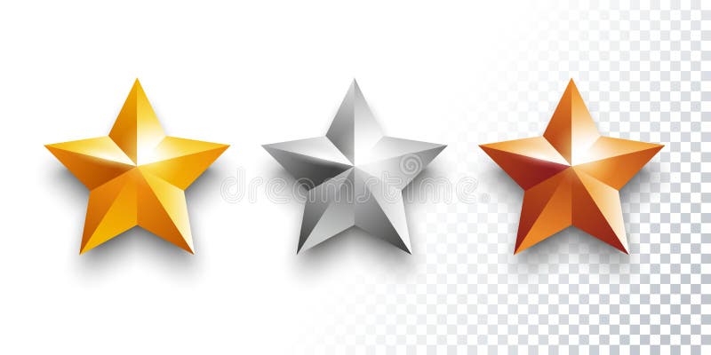 Vector set of gold, silver and bronze medals with stars