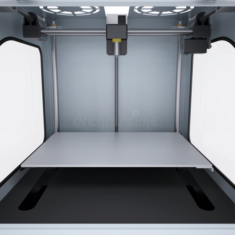 Printer for manufacturing three-dimensional solid models. 3d render on white background. Printer for manufacturing three-dimensional solid models. 3d render on white background
