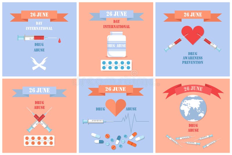 Drug Abuse Awareness Posters International Day 26 stock illustration Drug Abuse Awareness Posters International Day 26 stock illustration