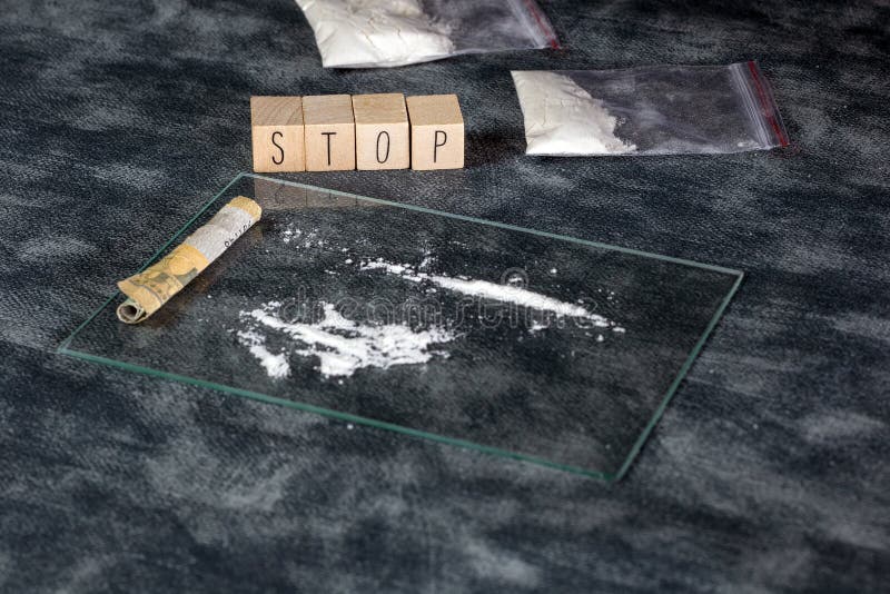 Criminal Concept Cocain Powder Black Table Cocaine Drug Powder