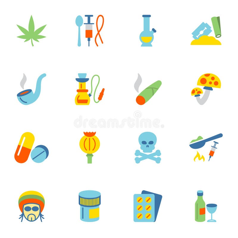 Drugs Icons Flat stock vector. Illustration of addiction - 44536437