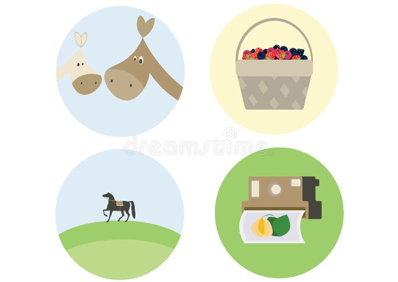 Druk kreskówki doodle fotografii jagod koloru koński płaski ustawiający robić ilustracji Druk kreskówki doodle fotografii jagod koloru koński płaski ustawiający robić ilustracji