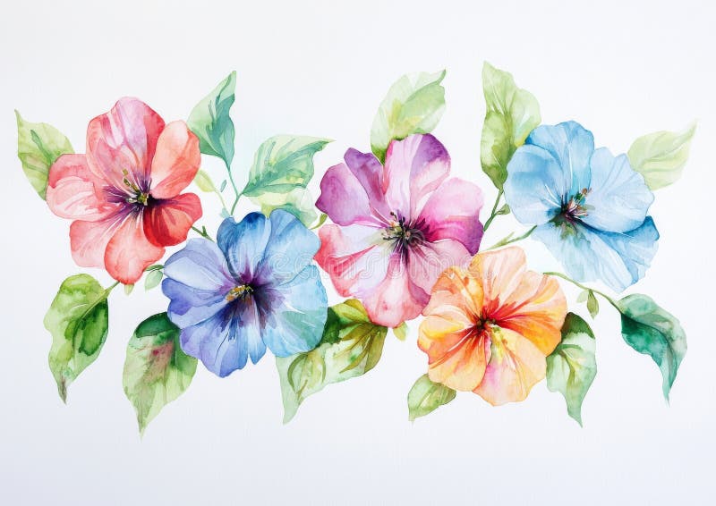 Druk sztuki botanicznej przedstawiający kwiatową ilustrację akwarelową z kolorowym kolorem zielonego liścia klatki kwiat wiosna zdjęcia royalty free