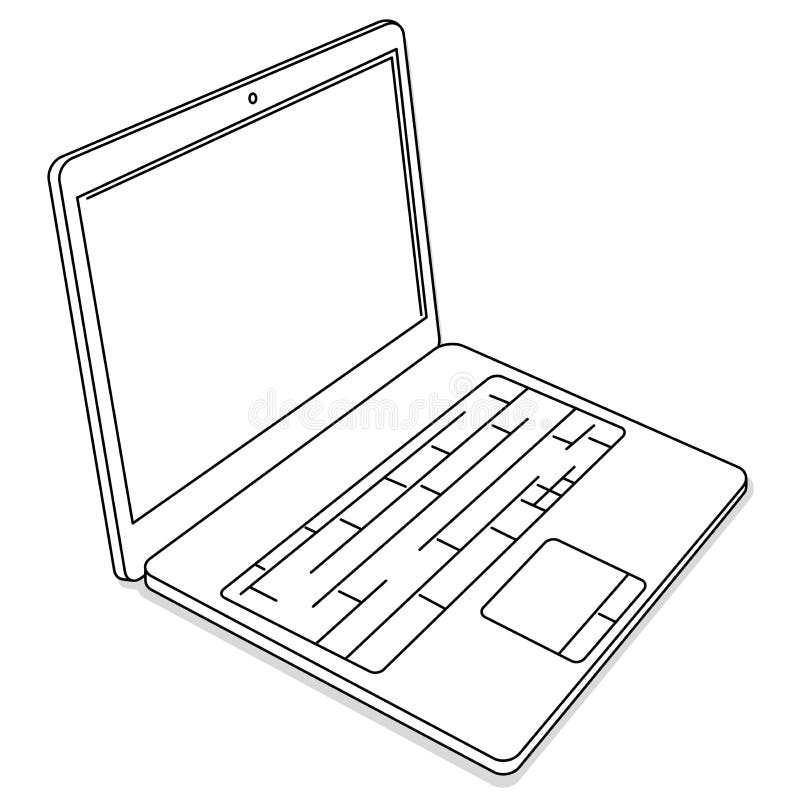 Black and White Laptop. Black Outline and White Filling on Transparent  Background Stock Vector - Illustration of line, computer: 194982088