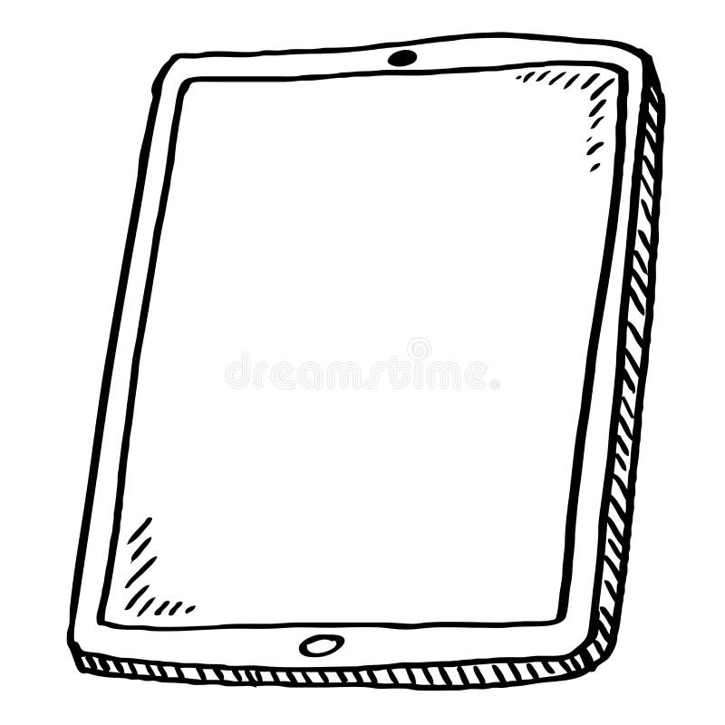 Doodle of Digital Tablet Black and White Illustration. Hand Drawn