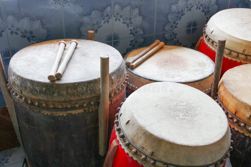 Drum Big Selective Focus, Ancient Temple in Thailand Stock Photo