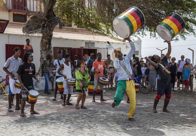 Drum Group Performing in Square at Santa Maria on Sal, Cape Verde