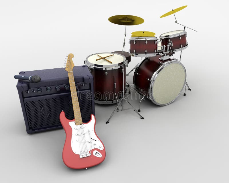 Drum kit and guitar stock illustration. Illustration of guitar 15893028
