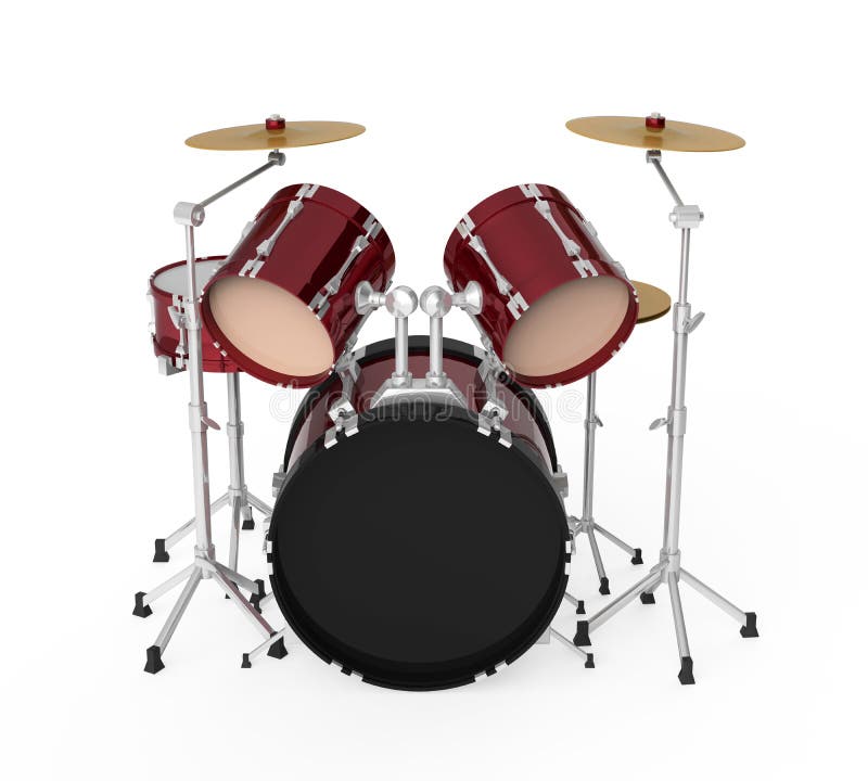 Drum Kit Guitar and Trumpet Isolated on a Black Stock Illustration