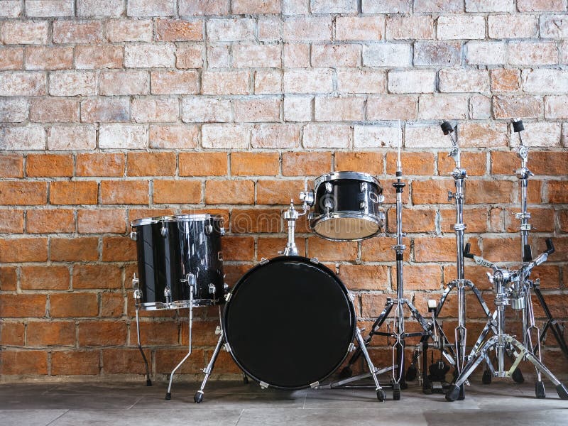 Drum Music instrument Sound equipment on Brick wall stock photos Drum Music instrument Sound equipment on Brick wall stock photos