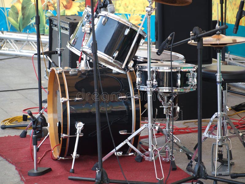 Drum Set and Microphones on a Stage Stock Image Image of equipment, cymbal 36324115