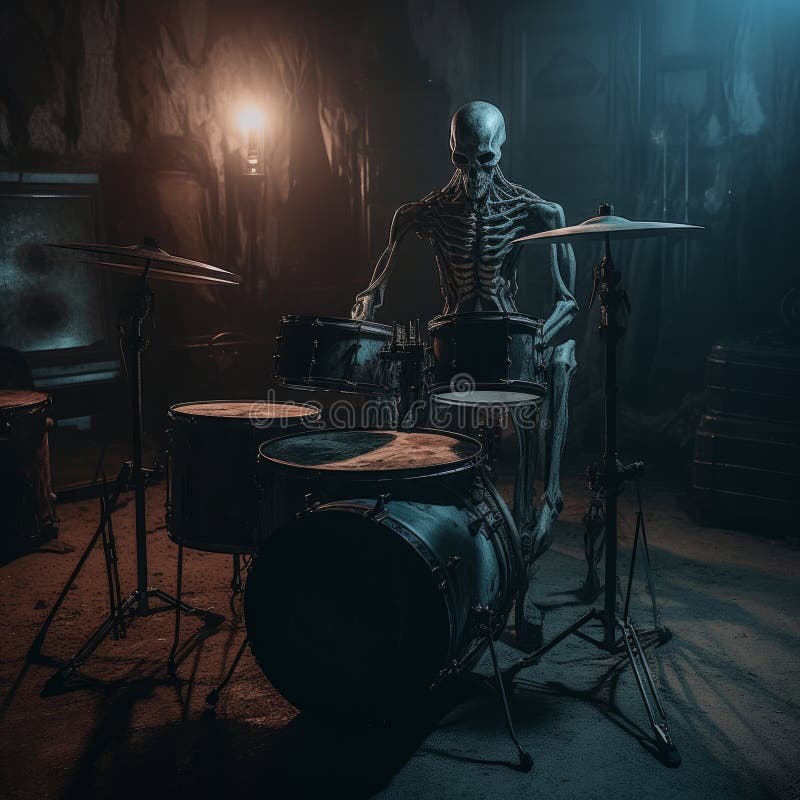 Drum Set Psychedelic Horror Xenomorph Ghost Image Generative AI Stock