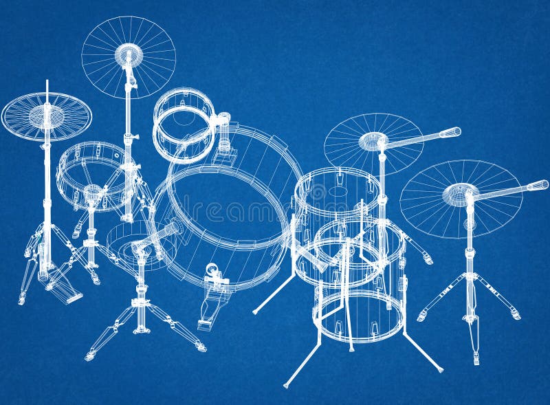 Drums Architect Blueprint stock illustration. Illustration of