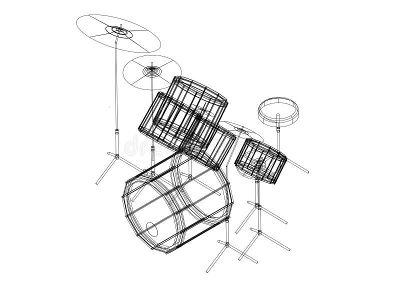 Drums 3D Blueprint Isolated Stock Illustration Illustration of grid