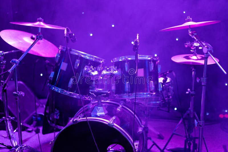 Drums on Stage during a Concert. Stock Photo Image of drums