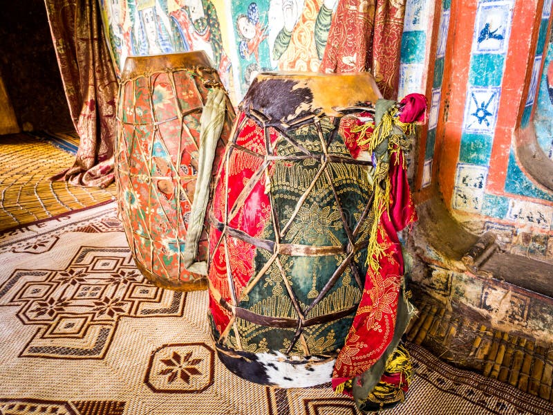 Drums in Ura Kida Nem Reth Church on Zieg Island, Lake Tana, Ethiopia.