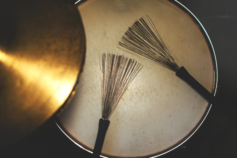 Drumsticks Brushes Resting on the Snare Drum Stock Photo Image of