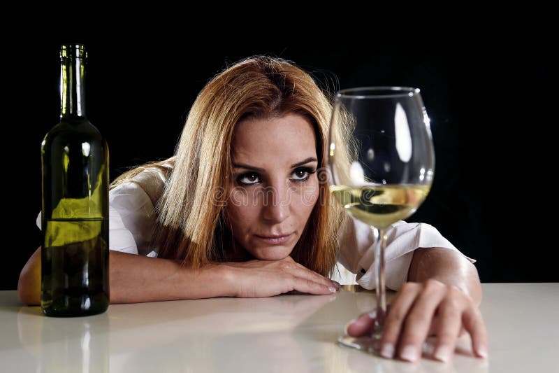 Drunk Alcoholic Blond Woman Alone in Wasted Depressed Looking ...