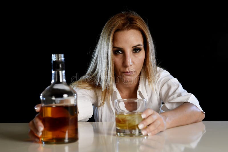 Drunk Alcoholic Woman Alone in Wasted Depressed Face with Scotch ...