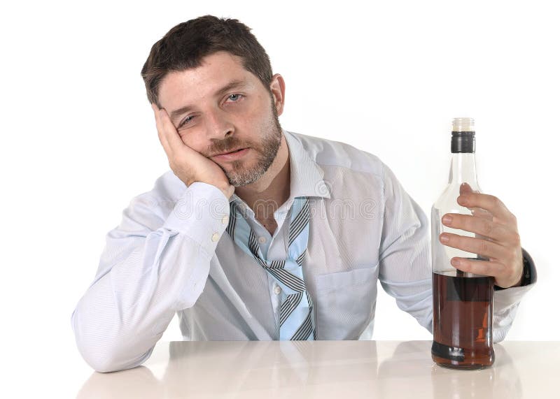 Drunk Business Man Wasted and Whiskey Bottle in Alcoholism Stock Image ...