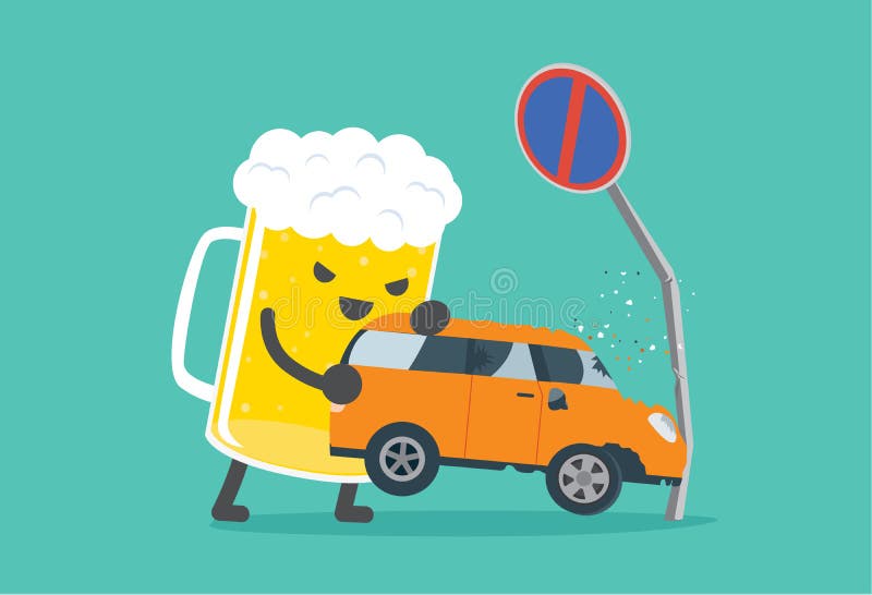 Drunk and driving make car accident. stock illustration.