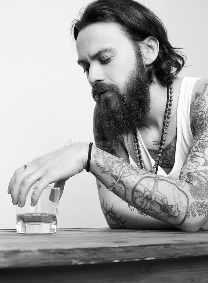 Drunk Man with Beard and Tattoo. Man with Glass of Whiskey Stock Image - Image of drink, casual: 158874795 Drunk Man with Beard and Tattoo. Man with Glass of Whiskey Stock Image - Image of drink, casual: 158874795