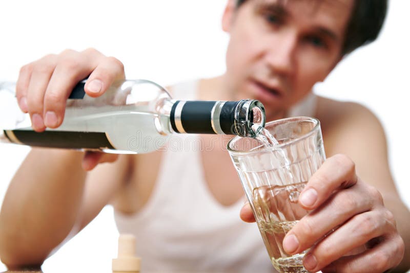 Drunk Man Pours Vodka into a Glass Closeup Stock Photo Image of