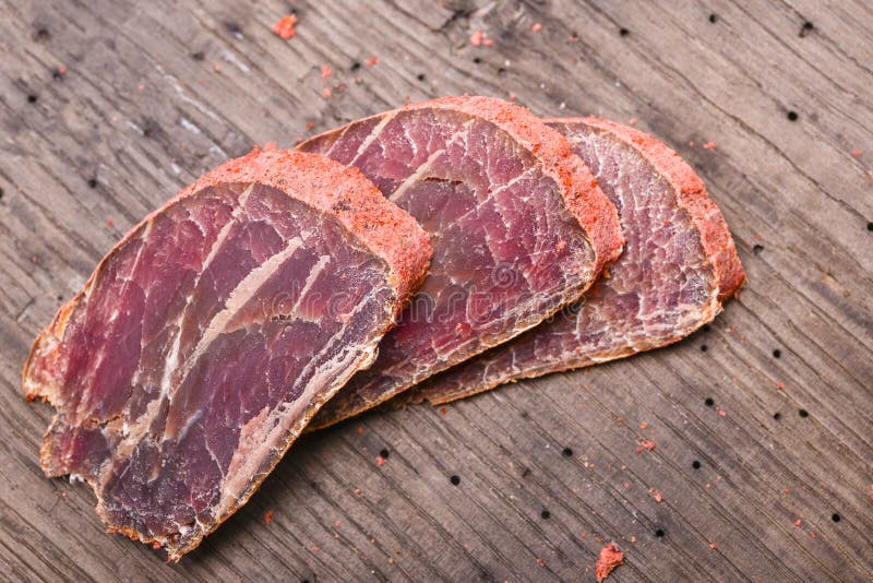 Dry Beef Meat on a Background of Moraine Stock Photo Image of
