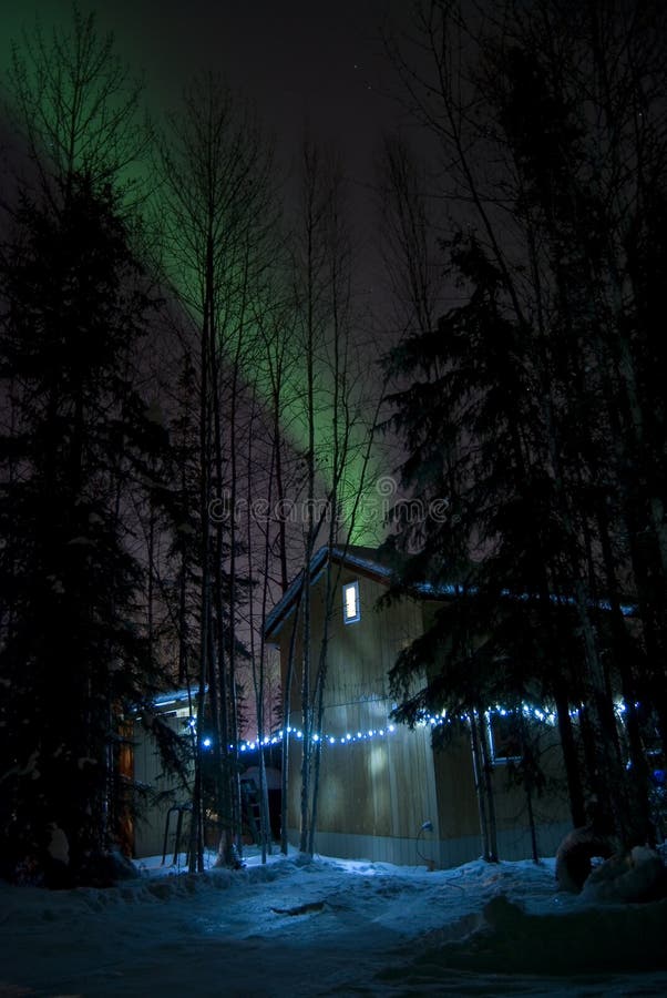Dry Cabin with Northern Lights Stock Image Image of aurora, lights