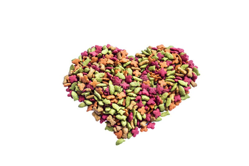Dry cat food heart shape stock photo. Image of crunchy 45707932