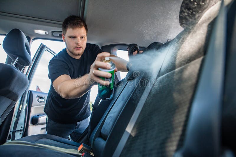 Dry cleaning of car inside stock photo. Image of black 194456872