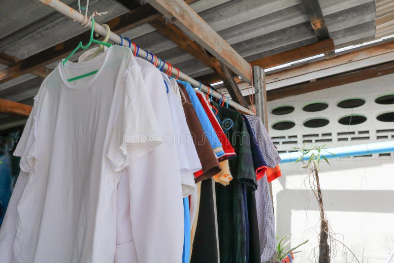 Dry Cloths and TShirt, Hang on the Clothesline Stock Image Image of