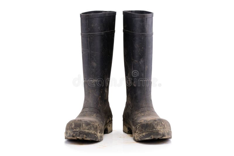 Dry dirty Mud boots isolated on white front view