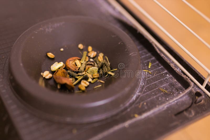 Dry Food for Rodents in Bowl in Rabbit Cage Stock Image Image of