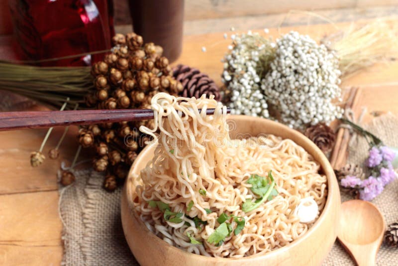Dry Instant Noodles Cooked with Vegetables. Stock Image Image of