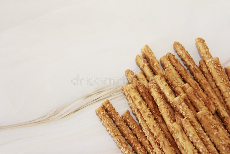 Dry Long Bread Sesame Sticks on a Gray Marble Background Stock Image Image of gray, crisp