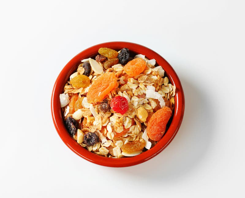 Muesli with Dried Fruits, Nuts and Coconut Stock Image Image of