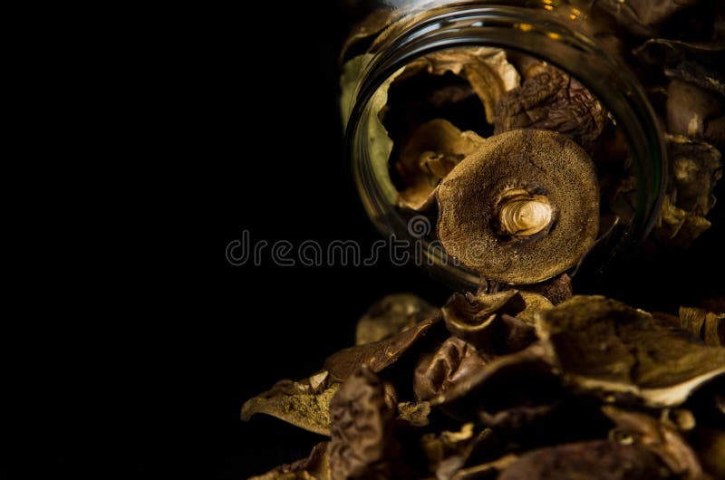 Dried Mushrooms in Jar stock image. Image of autumnal 87612187