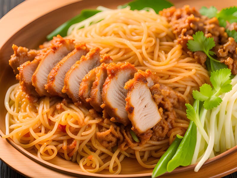 Dry Noodle with Pork on Table Stock Illustration Illustration of