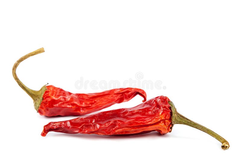 Dry red chili pepper on white background.