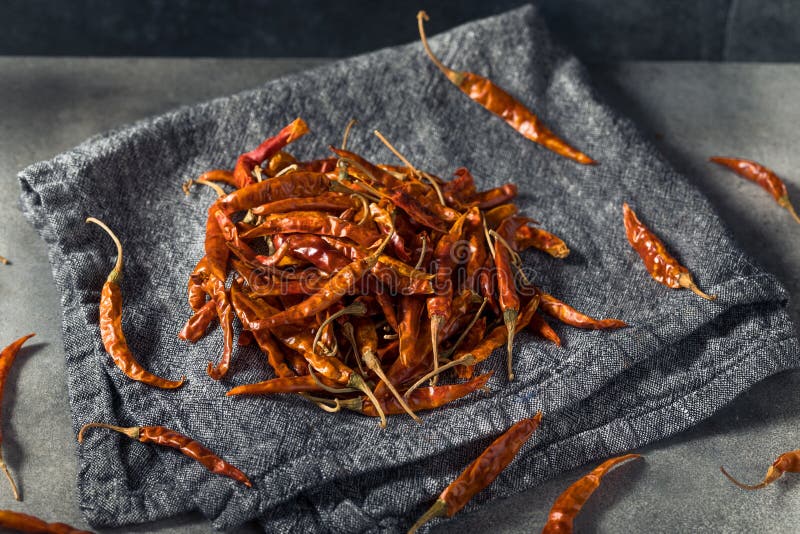Dry Red Organic Chile De Arbol Peppers Stock Photo Image of bulk